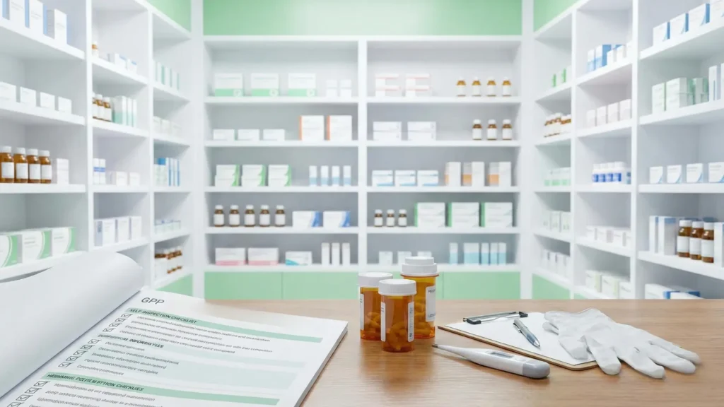 Чек-лист самоинспекции аптеки по стандарту GPP: проверка помещений, оборудования, персонала, документации и обслуживания. Ежемесячный контроль для соблюдения норм и подготовки к валидации.